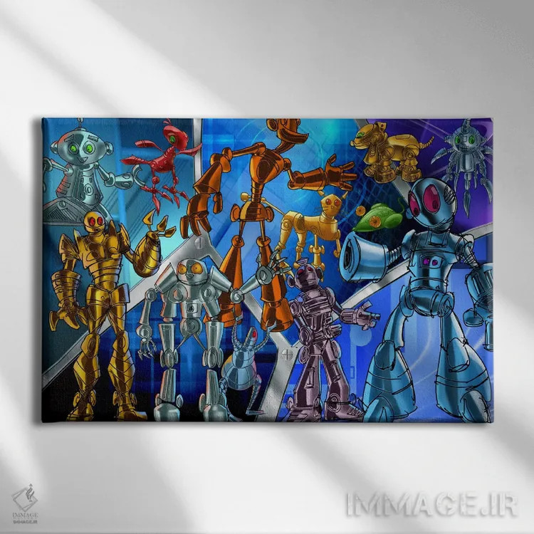 تابلو رباتهای کارتونی اثر هنرمند ناشناس - نمای روبهرو روی دیوار