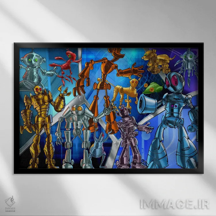 تابلو رباتهای کارتونی اثر هنرمند ناشناس - نمای قابدار مشکی