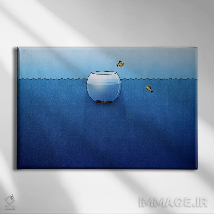 تابلو تنگ ماهی در اقیانوس اثر هنرمند ناشناس - نمای روبهرو روی دیوار