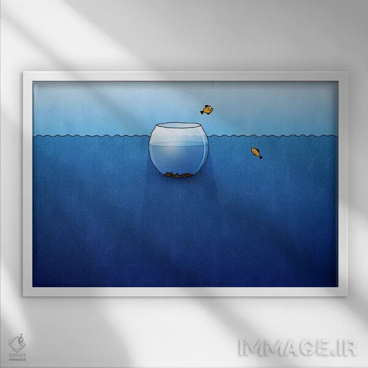 تابلو تنگ ماهی در اقیانوس اثر هنرمند ناشناس - نمای قابدار سفید