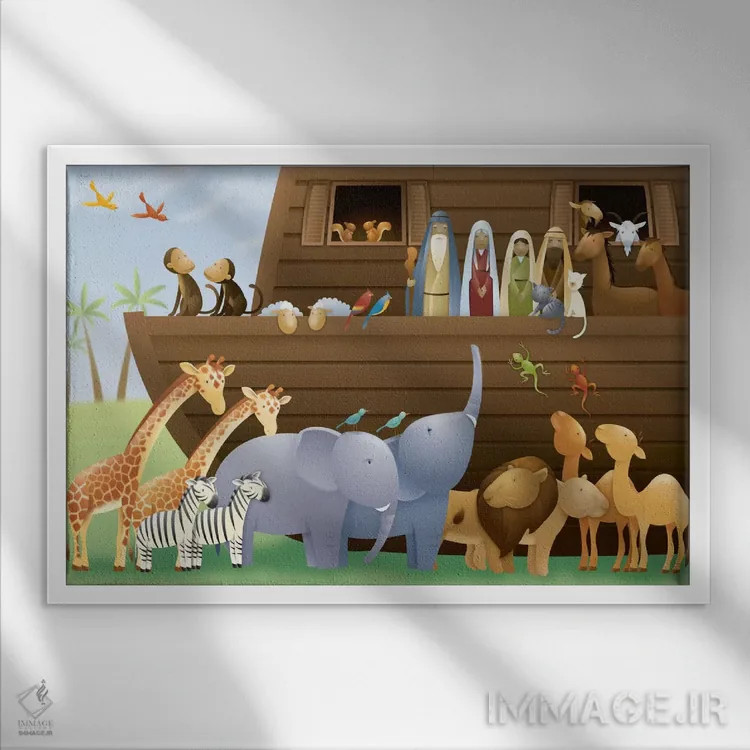 تابلو کشتی نوح (اثری تاریخی) اثر هنرمند ناشناس - نمای قابدار سفید