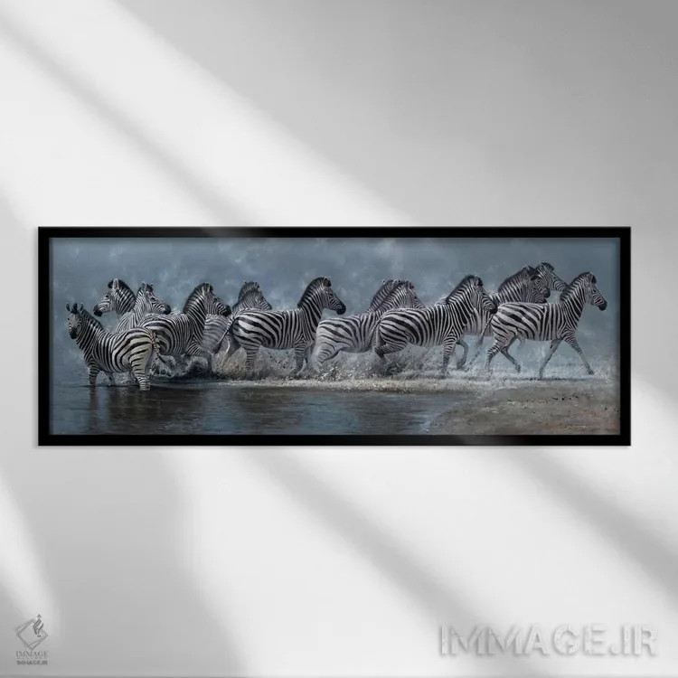 تابلو پرواز گورخرها اثر پیپ مکگری - نمای قابدار مشکی