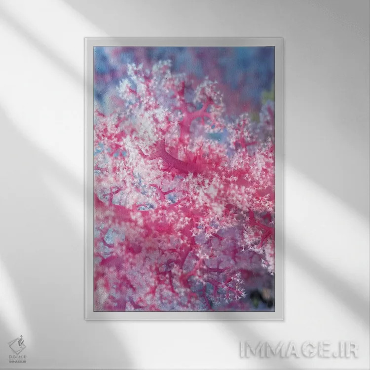 تابلو مرجان صورتی گرانبها اثر هنرمند ناشناس - نمای قابدار سفید