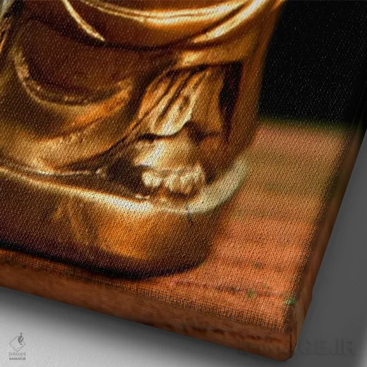 تابلو مجسمه بودای طلایی اثر هنرمند ناشناس - نمای نزدیک بافت بوم