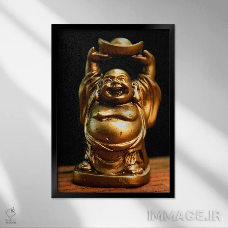 تابلو مجسمه بودای طلایی اثر هنرمند ناشناس - نمای قابدار مشکی
