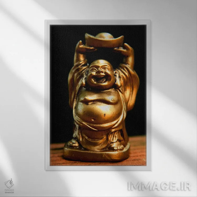 تابلو مجسمه بودای طلایی اثر هنرمند ناشناس - نمای قابدار سفید