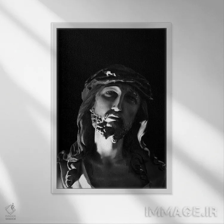 تابلو مجسمهٔ عیسی مسیح اثر هنرمند ناشناس - نمای قابدار سفید