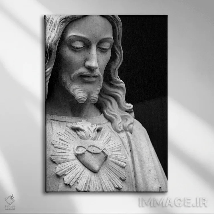تابلو عیسی مسیح (سیاه و سفید) اثر هنرمند ناشناس - نمای روبهرو روی دیوار