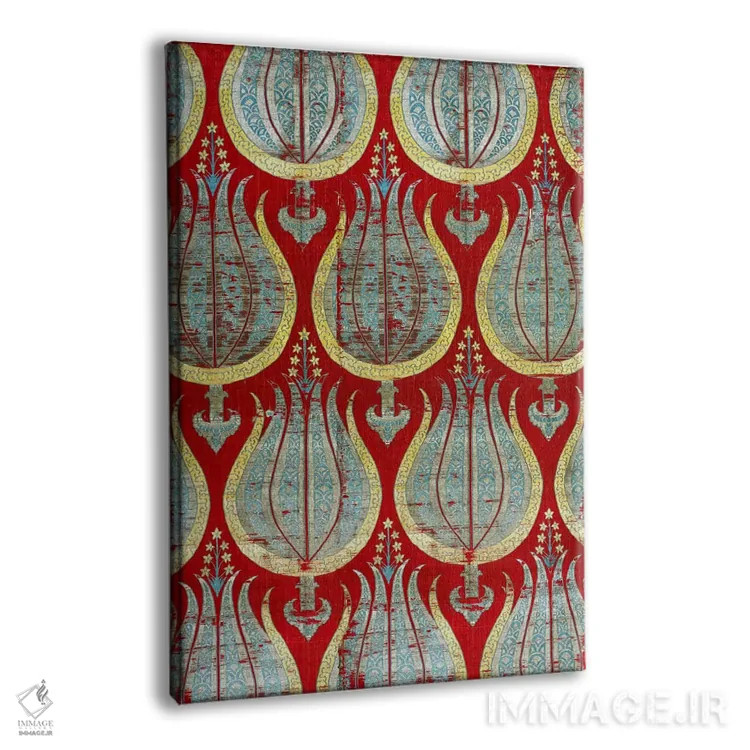 تابلو Silk & Silver Lamella Textile,لالههای عثمانی، منسوج ابریشمی و نقرهای اثر هنرمند ناشناس - نمای پرسپکتیو محصول