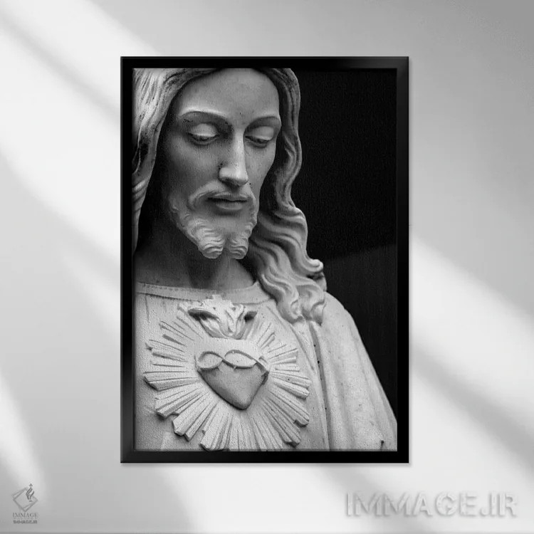 تابلو عیسی مسیح (سیاه و سفید) اثر هنرمند ناشناس - نمای قابدار مشکی