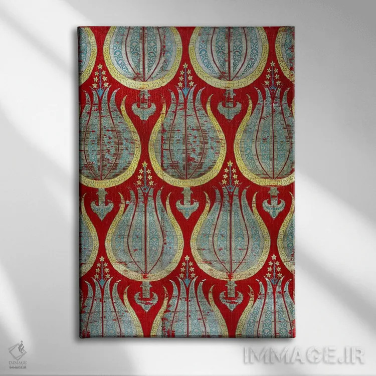 تابلو Silk & Silver Lamella Textile,لالههای عثمانی، منسوج ابریشمی و نقرهای اثر هنرمند ناشناس - نمای روبهرو روی دیوار