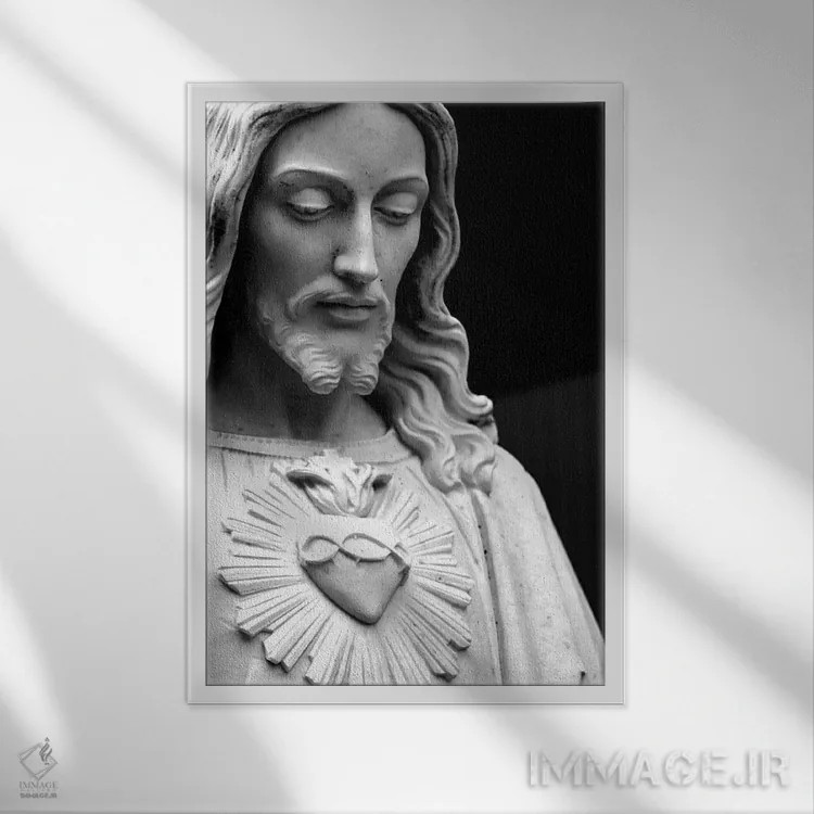 تابلو عیسی مسیح (سیاه و سفید) اثر هنرمند ناشناس - نمای قابدار سفید
