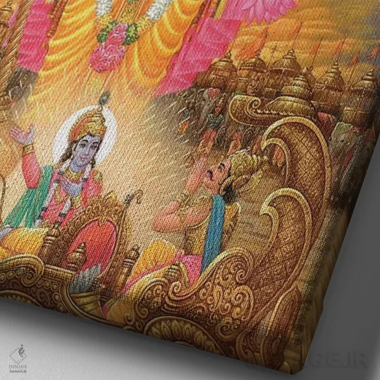 تابلو ایزد ویشنو به صورت ویرات سوا روپ (آیین هندو) اثر هنرمند ناشناس - نمای نزدیک بافت بوم