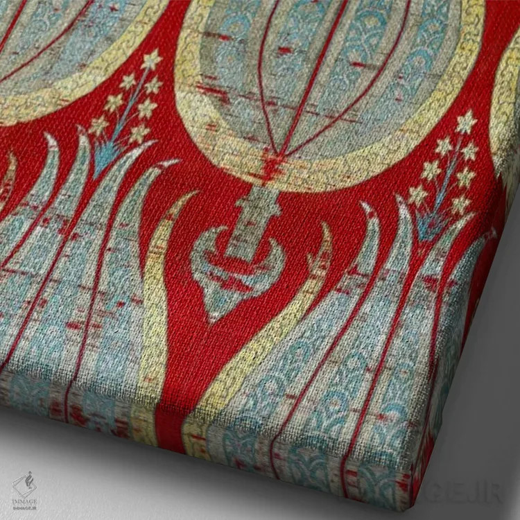 تابلو Silk & Silver Lamella Textile,لالههای عثمانی، منسوج ابریشمی و نقرهای اثر هنرمند ناشناس - نمای نزدیک بافت بوم