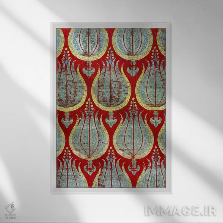 تابلو Silk & Silver Lamella Textile,لالههای عثمانی، منسوج ابریشمی و نقرهای اثر هنرمند ناشناس - نمای قابدار سفید