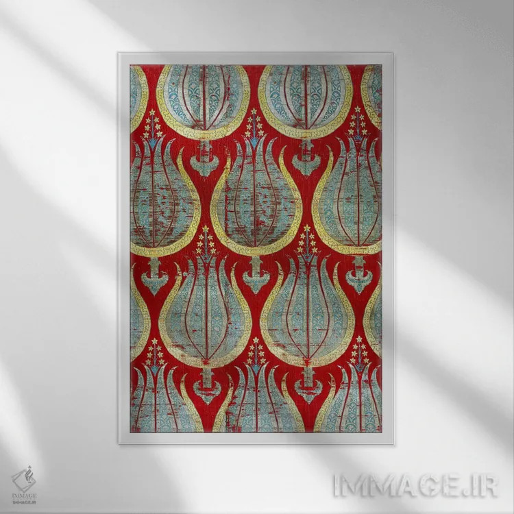 تابلو Silk & Silver Lamella Textile,لالههای عثمانی، منسوج ابریشمی و نقرهای اثر هنرمند ناشناس - نمای قابدار سفید