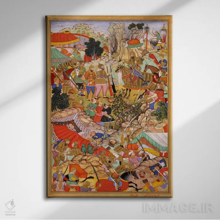 تابلو تقدیم سر اونگخانِ مغول به تایانگخان اثر هنرمند ناشناس - نمای روبهرو روی دیوار