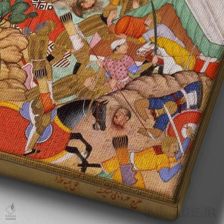 تابلو تقدیم سر اونگخانِ مغول به تایانگخان اثر هنرمند ناشناس - نمای نزدیک بافت بوم