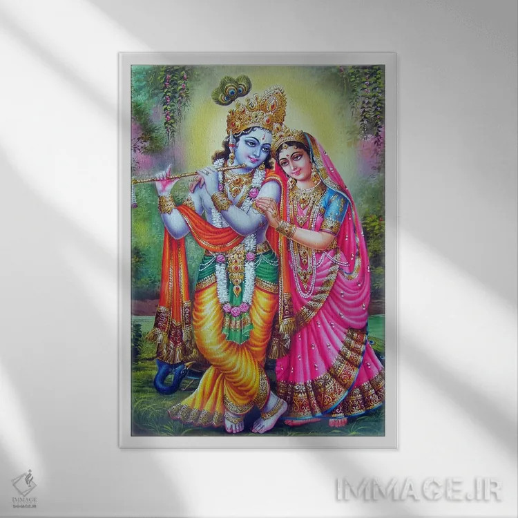 تابلو کریشنا و رادا (خدایان هندو) اثر هنرمند ناشناس - نمای قابدار سفید
