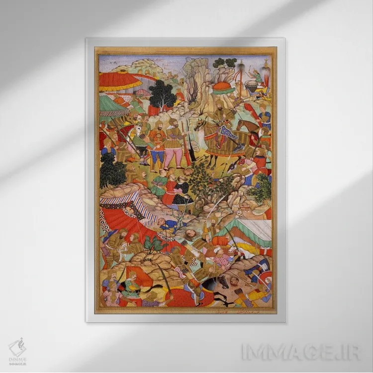 تابلو تقدیم سر اونگخانِ مغول به تایانگخان اثر هنرمند ناشناس - نمای قابدار سفید