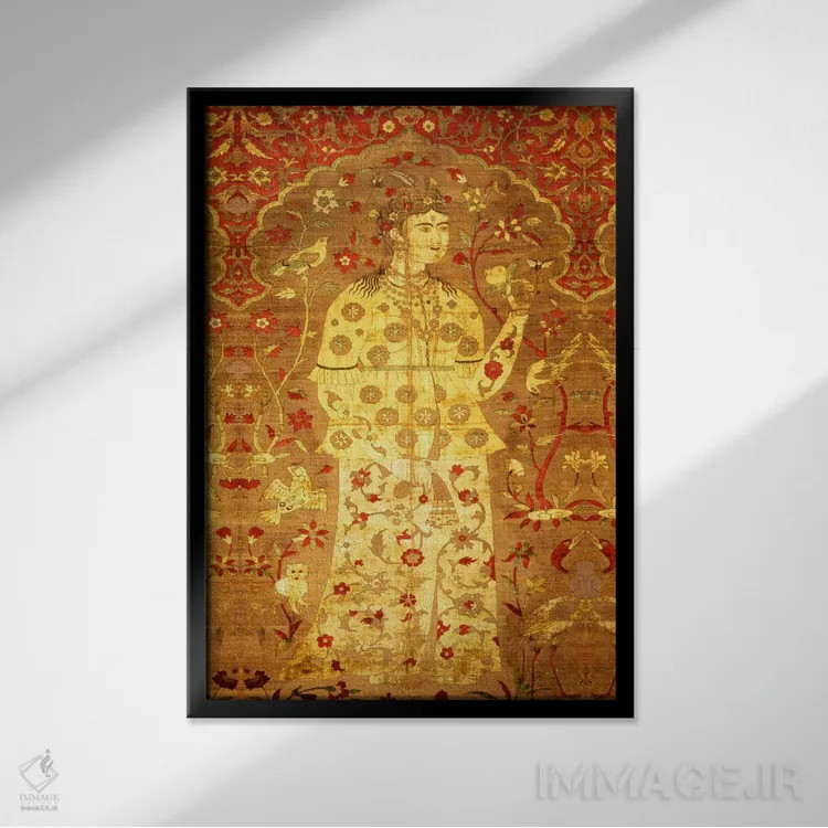 تابلو پارچه مخمل ابریشمی و نقرهای اثر هنرمند ناشناس - نمای قابدار مشکی