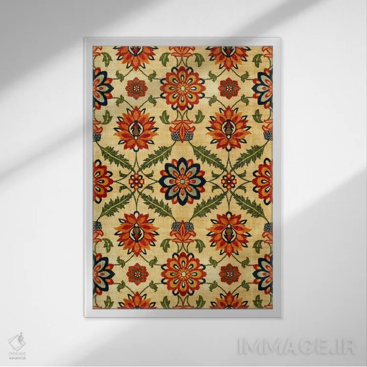 تابلو فرش مخمل ابریشمی هند مغول قرن هفدهم (کپی) اثر هنرمند ناشناس - نمای قابدار سفید