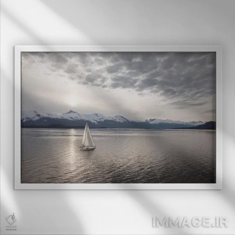 تابلو Alaska '09,کشتیرانی در غروب، آلاسکا ۲۰۰۹ اثر مونته ناگلر - نمای قابدار سفید