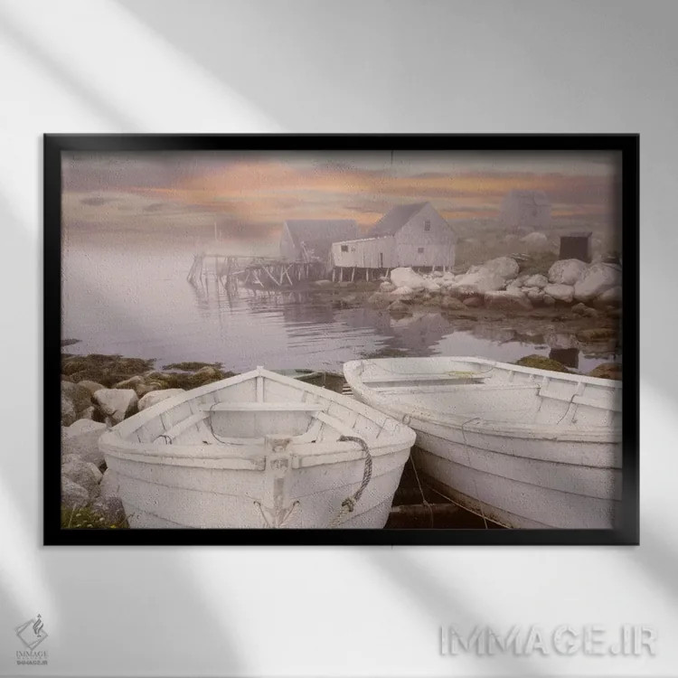 تابلو Nova Scotia '11,دو قایق هنگام طلوع خورشید، نوا اسکوشیا ۲۰۱۱ اثر مونته ناگلر - نمای قابدار مشکی