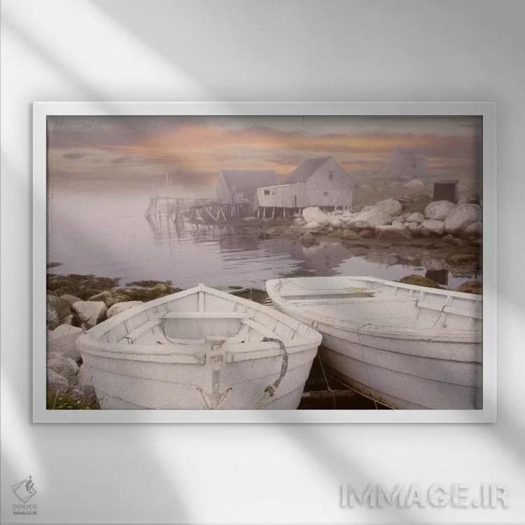 تابلو Nova Scotia '11,دو قایق هنگام طلوع خورشید، نوا اسکوشیا ۲۰۱۱ اثر مونته ناگلر - نمای قابدار سفید