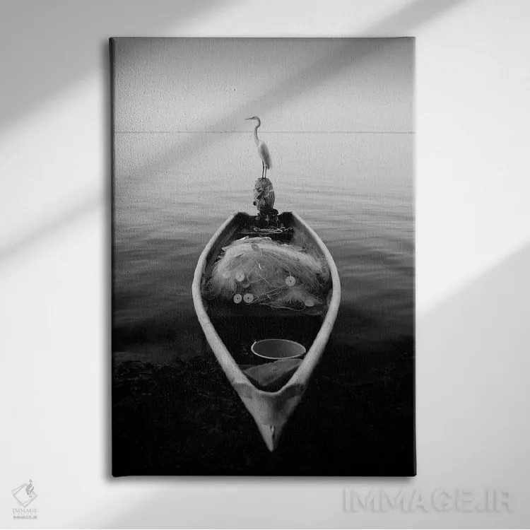 تابلو یک قایق پارویی و حواصیل اثر موایسس لوی - نمای روبهرو روی دیوار