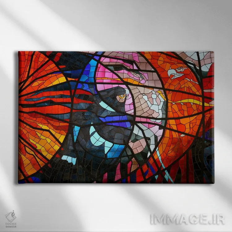 تابلو پنجره شیشهرنگی اثر هنرمند ناشناس - نمای روبهرو روی دیوار