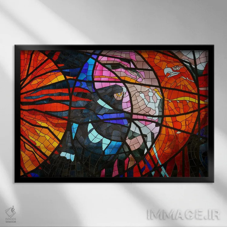 تابلو پنجره شیشهرنگی اثر هنرمند ناشناس - نمای قابدار مشکی