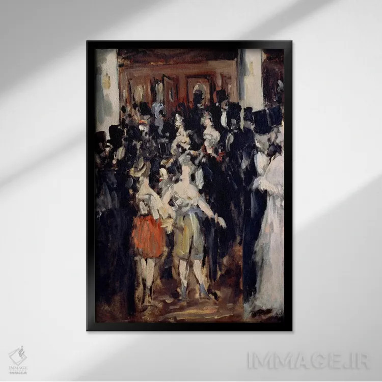 تابلو جشن بالماسکه در اپرا اثر ادوارد مانه (نقاش معروف فرانسوی) - نمای قابدار مشکی