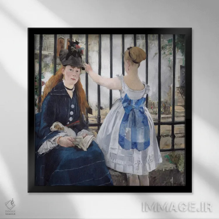 تابلو راهآهن اثر ادوارد مانه (نقاش معروف فرانسوی) - نمای قابدار مشکی