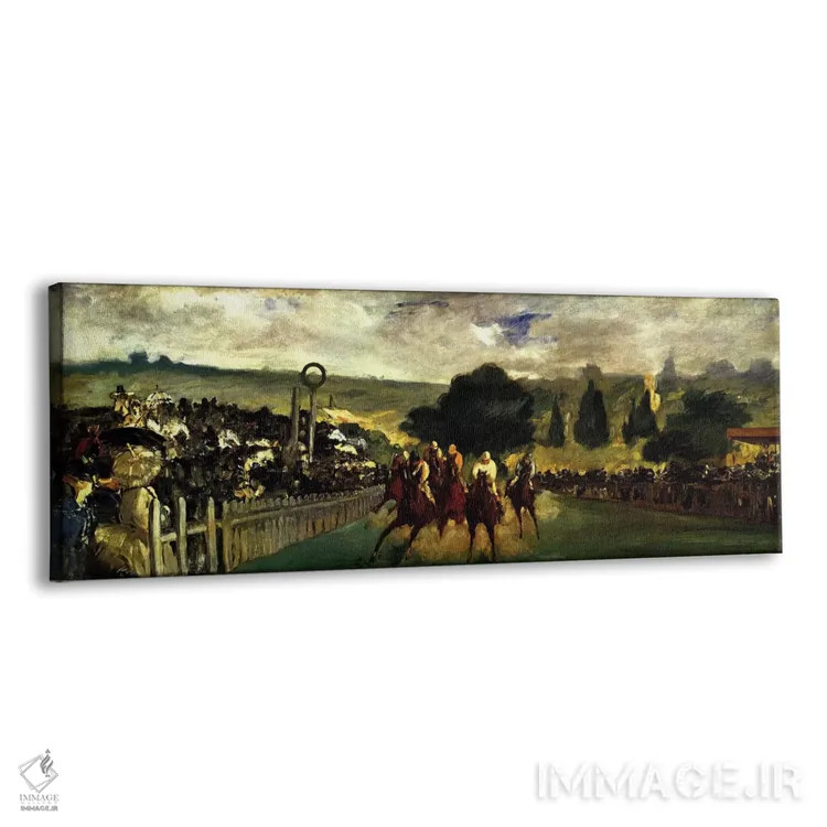 تابلو مسابقات اسبدوانی لانگشامپ اثر ادوارد مانه (نقاش معروف فرانسوی) - نمای پرسپکتیو محصول