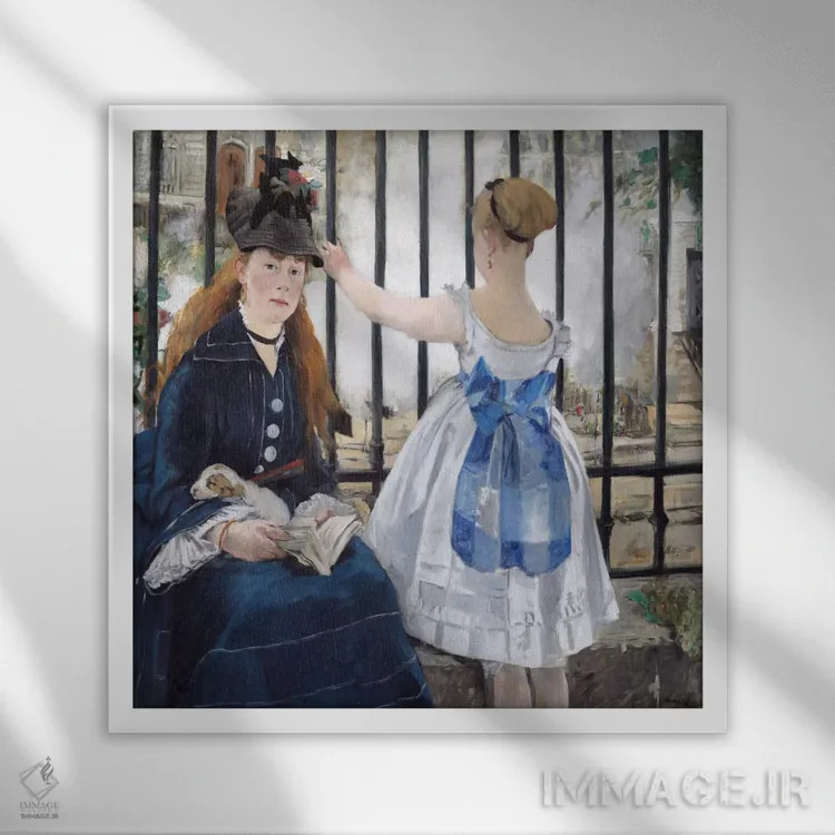 تابلو راهآهن اثر ادوارد مانه (نقاش معروف فرانسوی) - نمای قابدار سفید