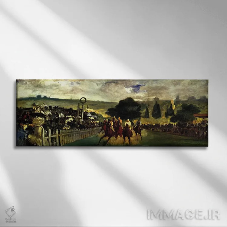 تابلو مسابقات اسبدوانی لانگشامپ اثر ادوارد مانه (نقاش معروف فرانسوی) - نمای روبهرو روی دیوار