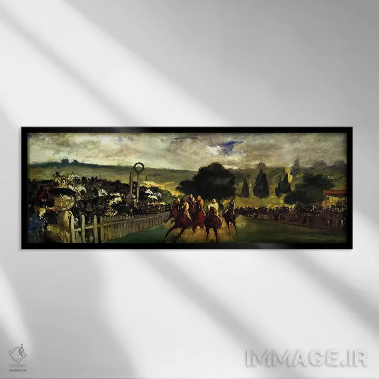 تابلو مسابقات اسبدوانی لانگشامپ اثر ادوارد مانه (نقاش معروف فرانسوی) - نمای قابدار مشکی