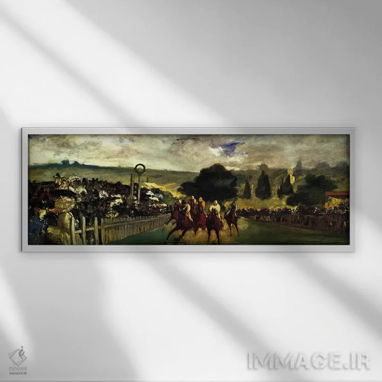تابلو مسابقات اسبدوانی لانگشامپ اثر ادوارد مانه (نقاش معروف فرانسوی) - نمای قابدار سفید