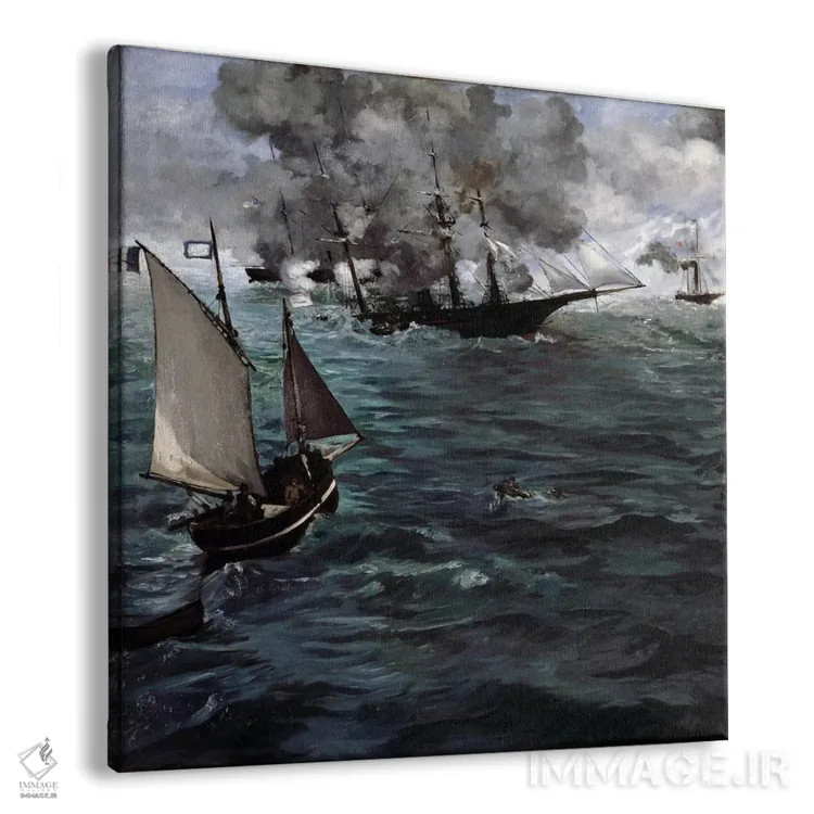 تابلو نبرد کشتی یو.اس.اس کییِرسارج و سی.اس.اس آلاباما اثر ادوارد مانه (نقاش معروف فرانسوی) - نمای پرسپکتیو محصول