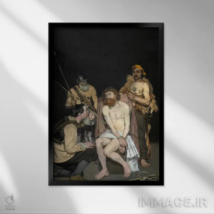 تابلو تمسخر عیسی توسط سربازان اثر ادوارد مانه (نقاش معروف فرانسوی) - نمای قابدار مشکی