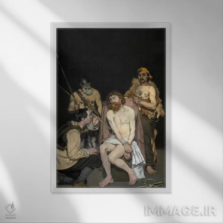 تابلو تمسخر عیسی توسط سربازان اثر ادوارد مانه (نقاش معروف فرانسوی) - نمای قابدار سفید