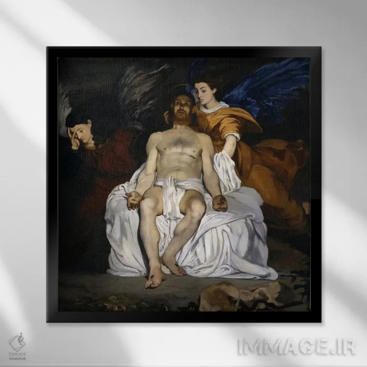 تابلو مسیح درگذشته با فرشتگان اثر ادوارد مانه (نقاش معروف فرانسوی) - نمای قابدار مشکی