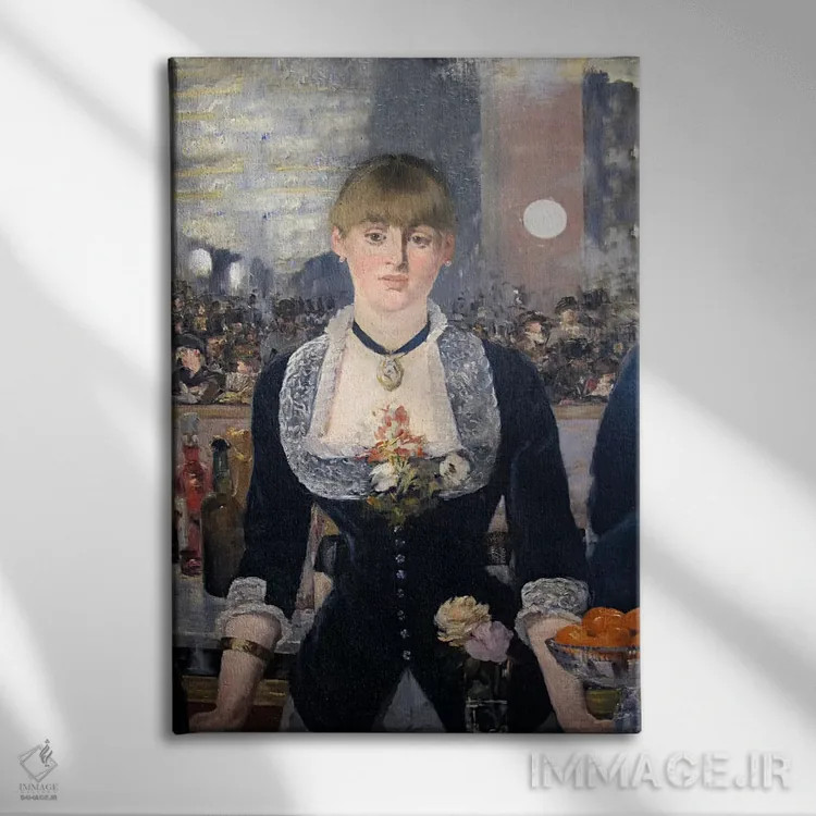 تابلو بار در فولیز برگِر اثر ادوارد مانه (نقاش معروف فرانسوی) - نمای روبهرو روی دیوار