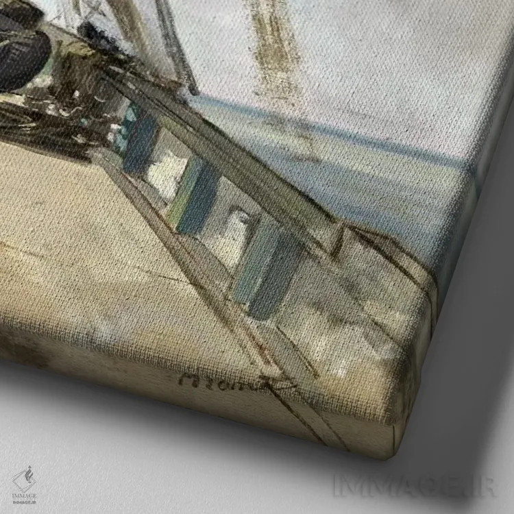 تابلو عرشه کشتی اثر ادوارد مانه (نقاش معروف فرانسوی) - نمای نزدیک بافت بوم