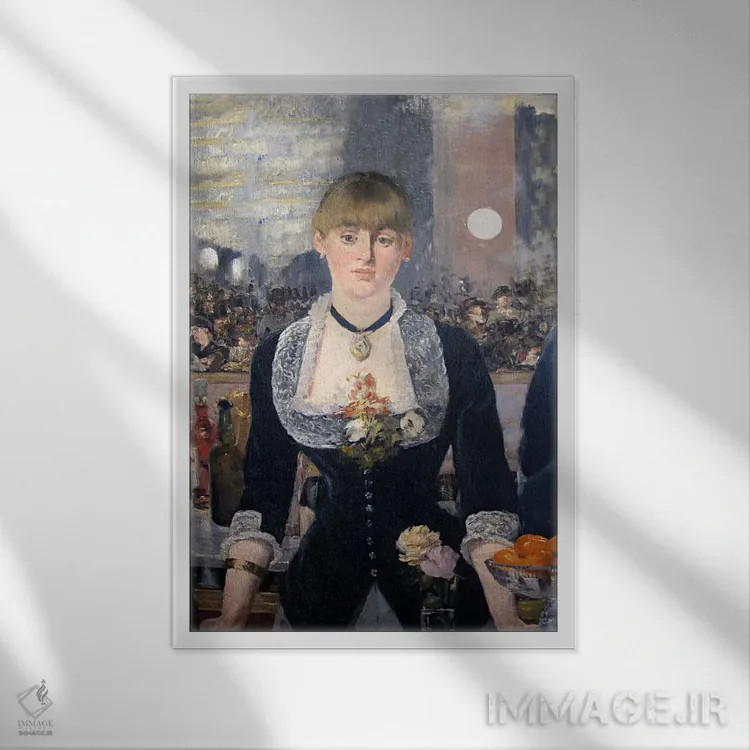 تابلو بار در فولیز برگِر اثر ادوارد مانه (نقاش معروف فرانسوی) - نمای قابدار سفید