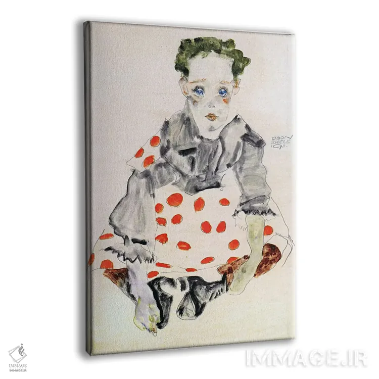 تابلو دختر با لباس خالدار اثر اگون شیله (نقاش اتریشی) - نمای پرسپکتیو محصول