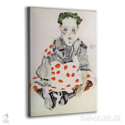 تابلو دختر با لباس خالدار اثر اگون شیله (نقاش اتریشی) - نمای پرسپکتیو محصول