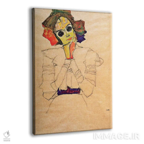 تابلو دختر با عینک آفتابی اثر اگون شیله (نقاش اتریشی) - نمای پرسپکتیو محصول