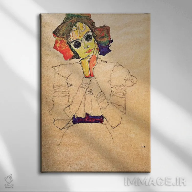 تابلو دختر با عینک آفتابی اثر اگون شیله (نقاش اتریشی) - نمای روبهرو روی دیوار